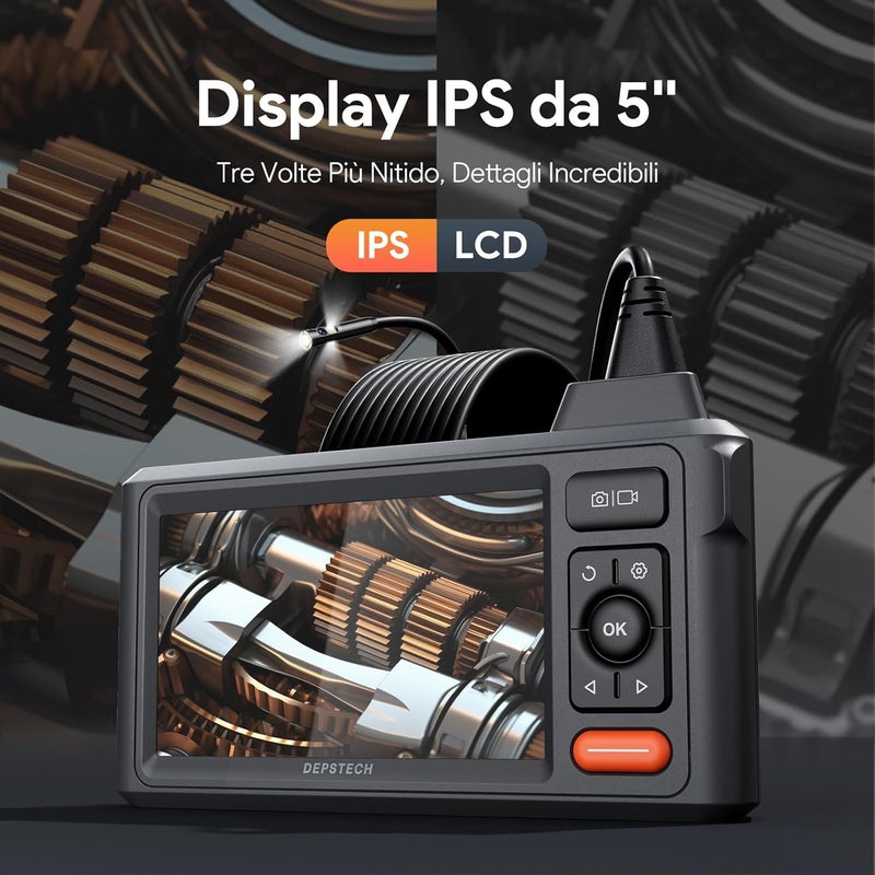 DEPSTECH 50FT Triple Lens Sewer Camera, Borescope with 5" IPS Screen, 1080P Endoscope with Light, Flexible Snake Inspection for Wall, Plumbing, Automotive Engine Inspect - Image 5